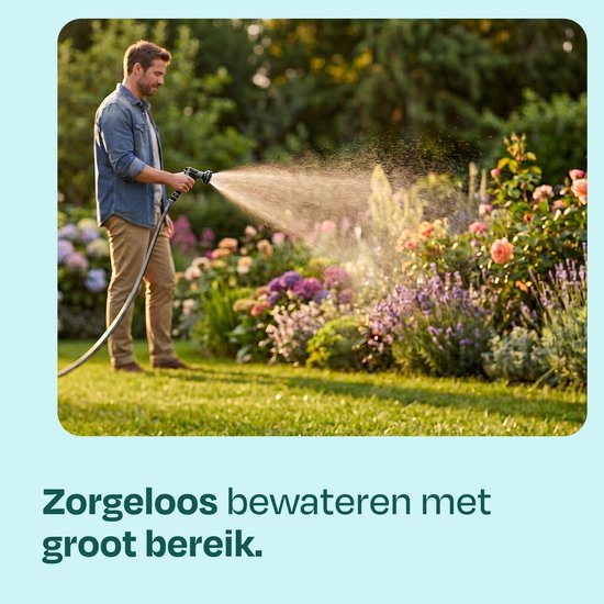 VONROC Automatische Schlauchtrommel – Wandschlauchbox – inkl. 30 m Premium-Gartenschlauch, Spritzpistole mit 8 Sprühstufen und Anschlüssen – schwarz/grau
