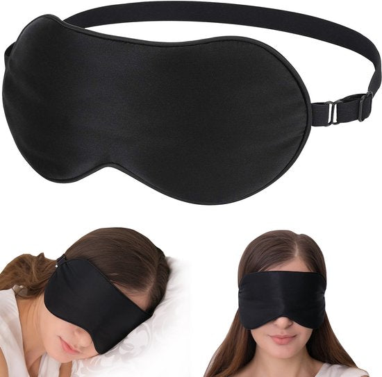 Northwall Premium Seiden-Schlafmaske mit Ohrstöpseln – 100 % lichtundurchlässige Augenmaske – verstellbar – schwarz
