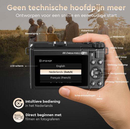 K&L 8K-Digitalkamera ohne 128 GB SD-Karte – 88 MP – 18-facher Zoom – WLAN – 3,0" UHD – Vlog-Kamera