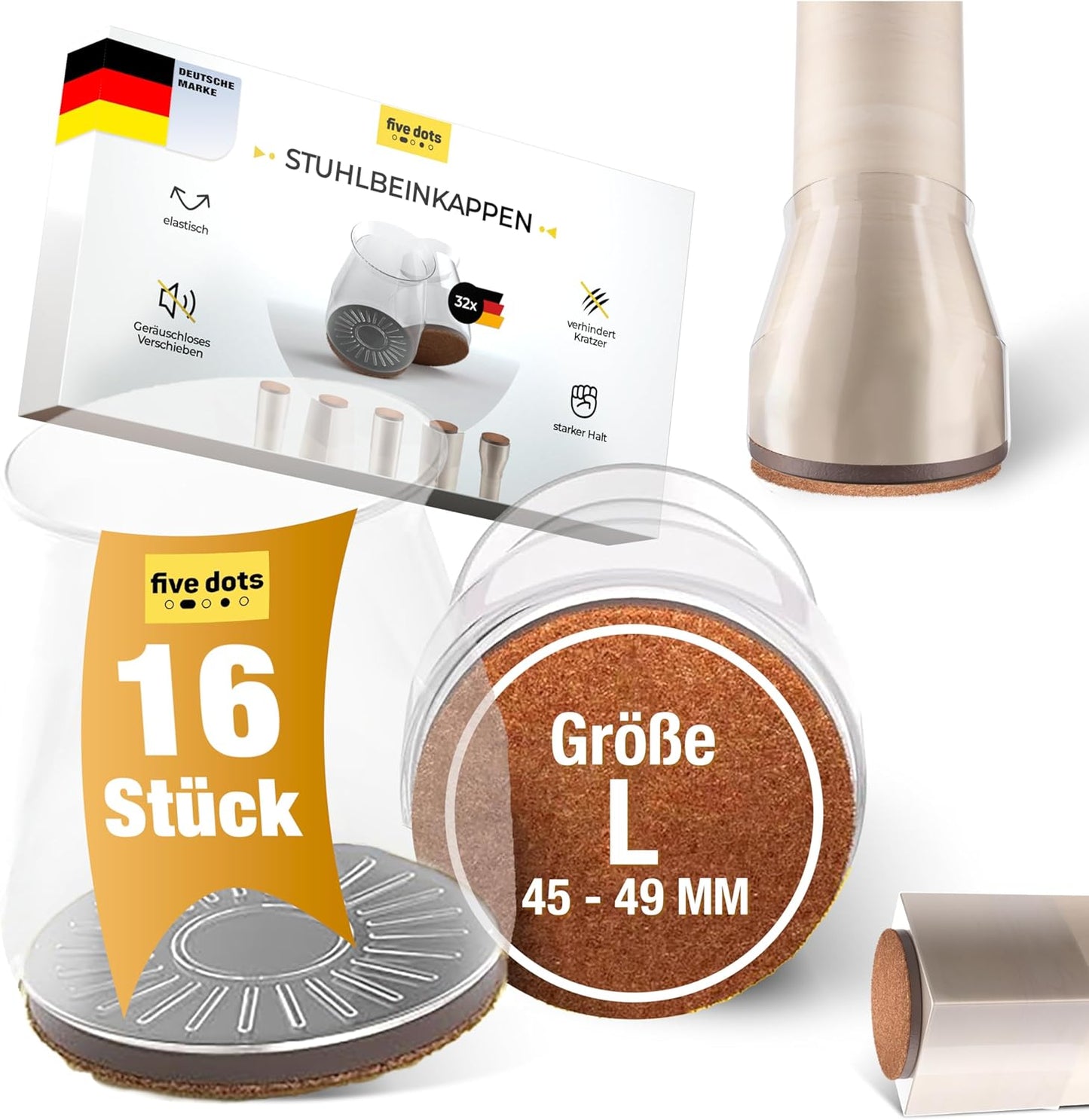 Five Dots - Satz mit 16 Stuhlbeinkappen - Rund