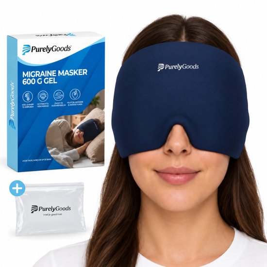 PurelyGoods® Migräne-Maske 600 g – Kühlpack mit Gefrierbeutel – Blau