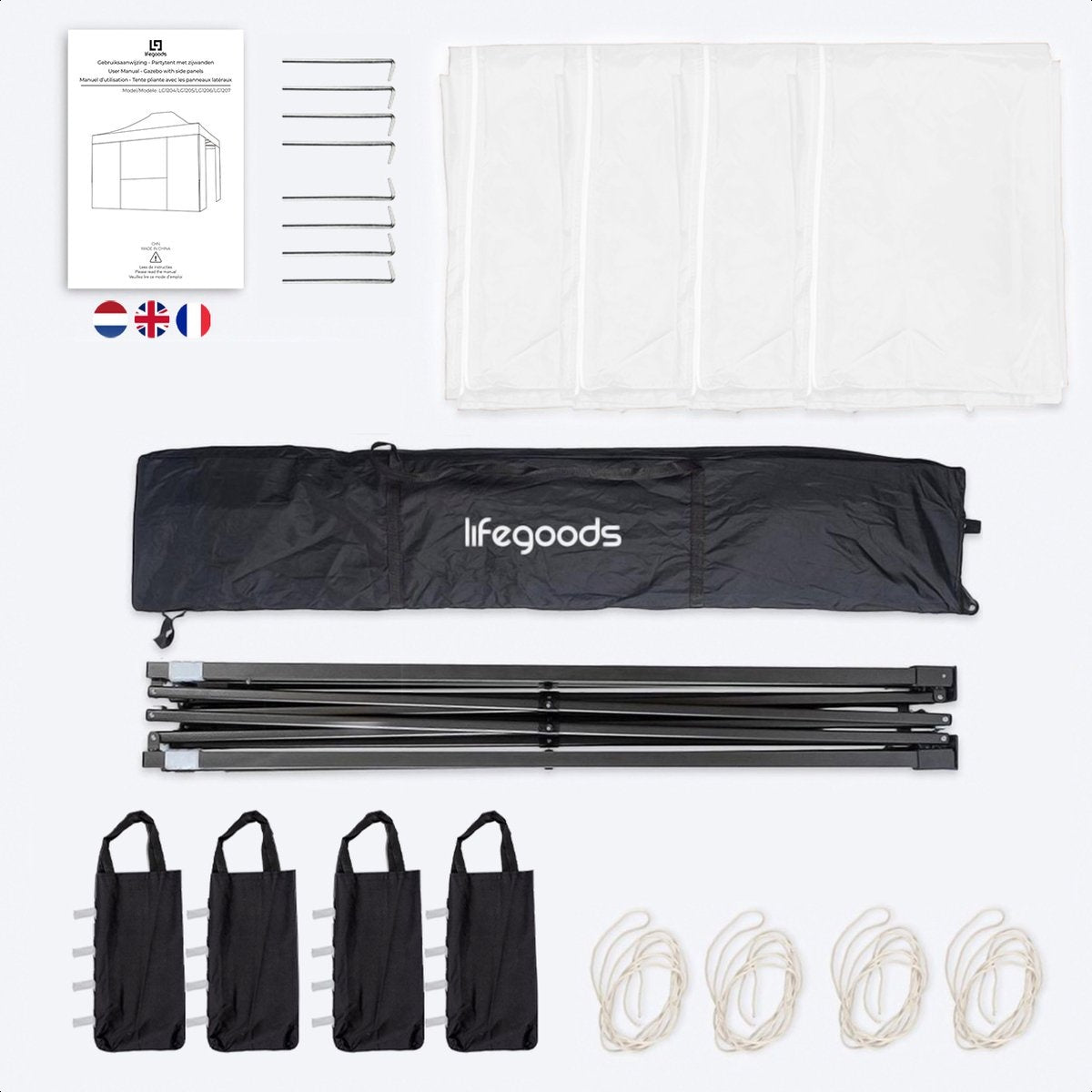 LifeGoods Partyzelt - 3x4,5 m - Leicht aufbaubar - Weiß