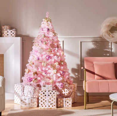 Yaheetech Kunstweihnachtsbaum 154 cm – Rosa – 398 Zweige – Zusammenklappbarer Ständer