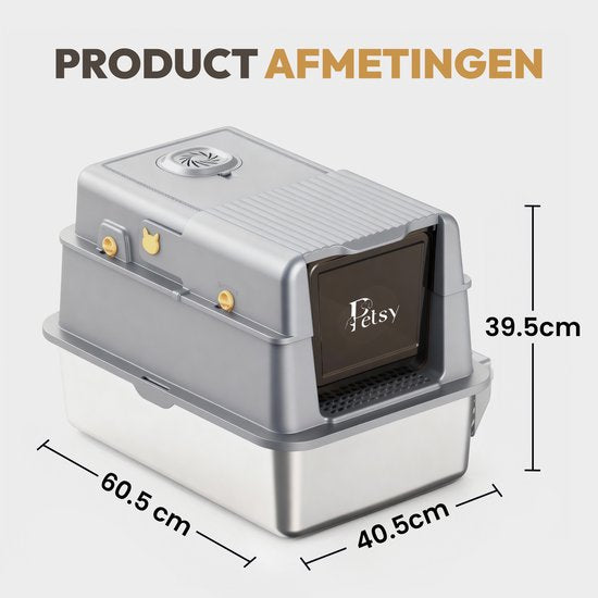 Petsy® – Premium-Katzenklo aus Edelstahl Pro – XXL – inkl. Geruchsneutralisator – inkl. Katzenschaufel, Streuauffangbehälter und Auslaufmatte – für große und kleine Katzen – 37 l Fassungsvermögen – groß –