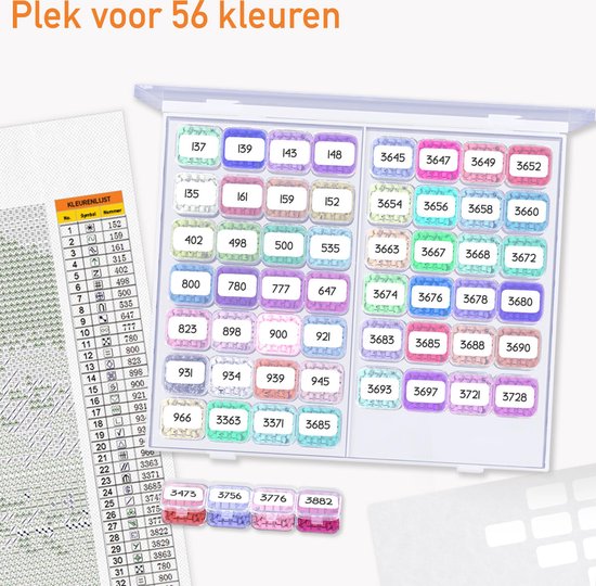 Happy Painter - 56 Boxen Sortierbox - Aufbewahrungsbox - Diamond Painting Zubehör - Perlenbox - Perlenbox - Erwachsene und Kinder - Komplettpaket