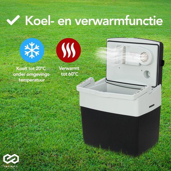 Infinity Goods Elektrische Kühlbox - 30L - Kühlbox - 12V und 230V - Kühlbox - Kühlen und Heizen - Schwarz
