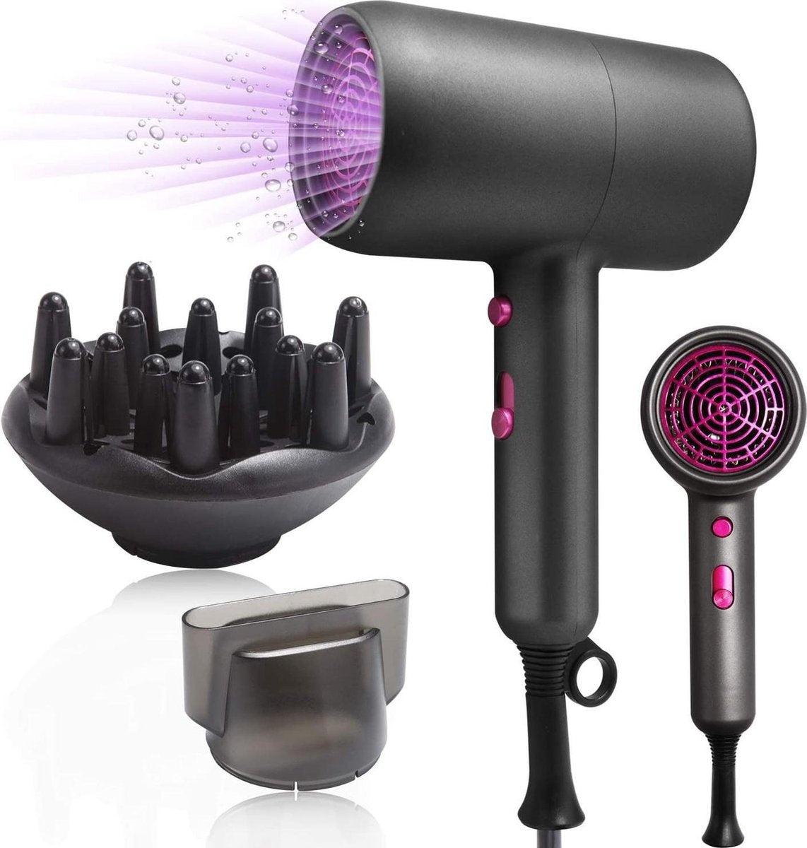 3 in 1 Professioneller Haartrockner - Negative Ionic Hairdryer - Mit Diffusor - 3 Temperaturen - 2 Geschwindigkeiten
