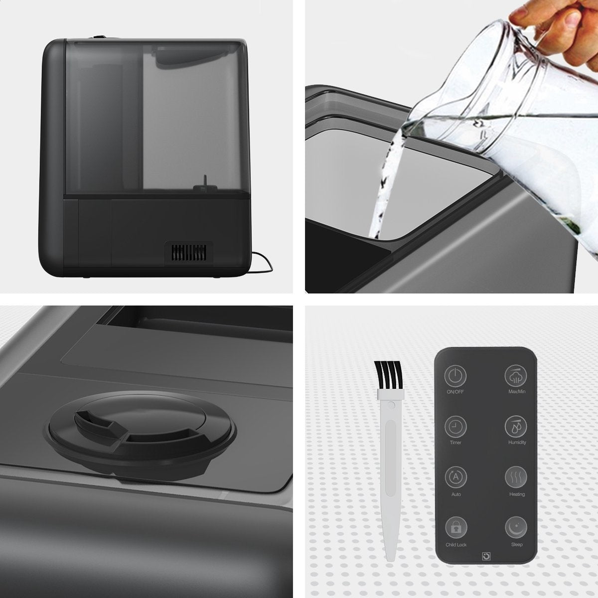 Auronic Luftbefeuchter - 3 Wärmestufen - 6L Tankkapazität - 70m2 - Wasserfilter inklusive - Schwarz