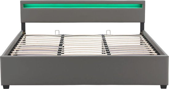 Polsterbett Lyon - 180 x 200 cm - Dunkelgrau - LED-Beleuchtung & Bettkästen