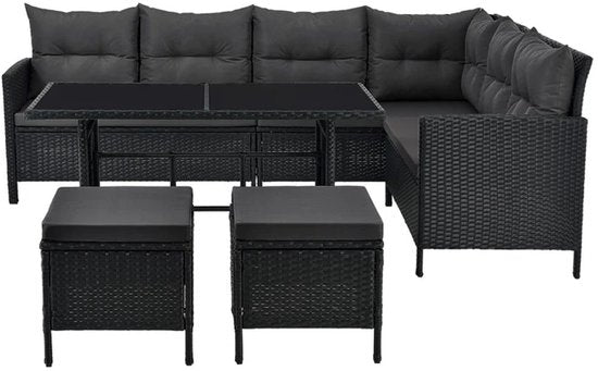 Lounge-Set Manacor - Polyrotan - schwarz/grau