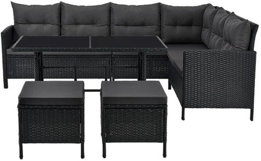 Lounge-Set Manacor - Polyrotan - schwarz/grau