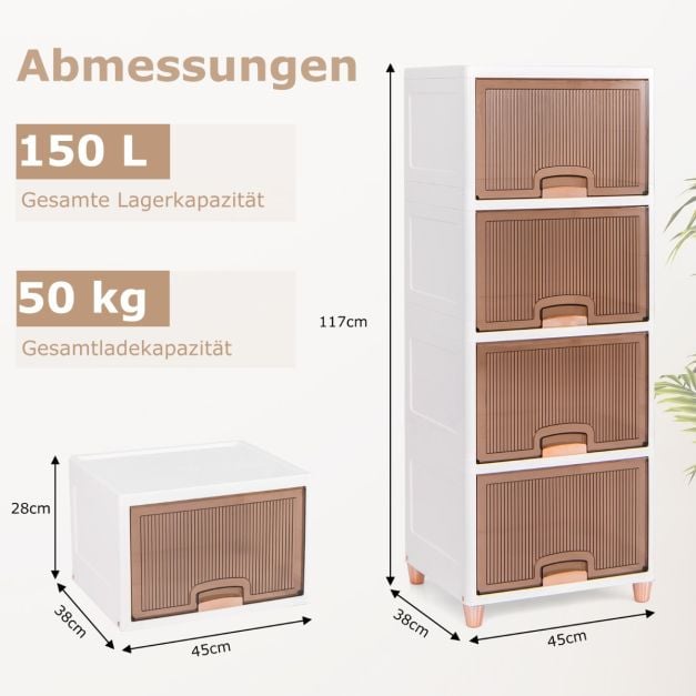 Coast Stapelbare Aufbewahrungsboxen mit Türen – 4-teiliges Set 150 l – 45 x 38 x 117 cm – Weiß