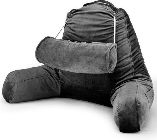 EL-Life Lesekissen - Mit Nackenrolle - Sitzkissen - Samt - 53 x 60 x 40 cm - Anthrazit