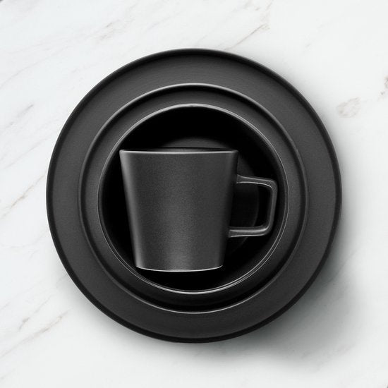 Deleca Kaffeetassen 6er Set - Kaffeetassen mit Ohr - Kaffeetassen / Becher - Massiv Steingut - Matt Schwarz / 360 ml