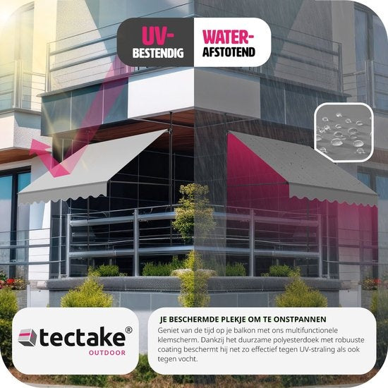 tectake - Klemmmarkise - Sonnenschirm - Markise - Verstellbar - Klemmmarkise - Sonnenschirm Balkon - 200 x 180 cm - hellgrau - Markise - 404958
