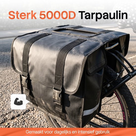Brixy Doppel-Fahrradtasche – Wasserdichte Fahrradtaschen – 45 l – Mit Reflektoren – E-Bike – Schwarz