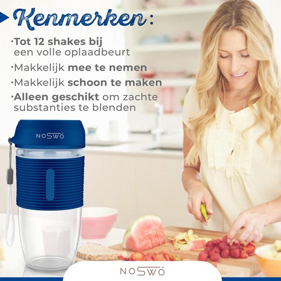 Noswo Blender To Go - Tragbarer Mixer - Tragbarer Mixer - Mini-Mixer für unterwegs - Smoothie Maker - Kabelloser Mixer - Blau