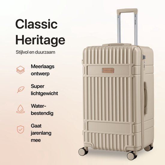 SKYCASES Trunk Reisekoffer – Classic Heritage – Extra großer Koffer – 110 l – TSA-Schloss – Leichter Trolley – 78 x 44 x 36 cm – Trunk Rollkoffer – Spinner-Räder – Beige