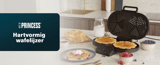 Princess 132384 Doppel-Waffeleisen – 10 herzförmige Waffeln – 1200 W – Einstellbarer Thermostat – 5 Stufen – Antihaftbeschichtung – PFAS-frei – Schwarz – Gaufrier