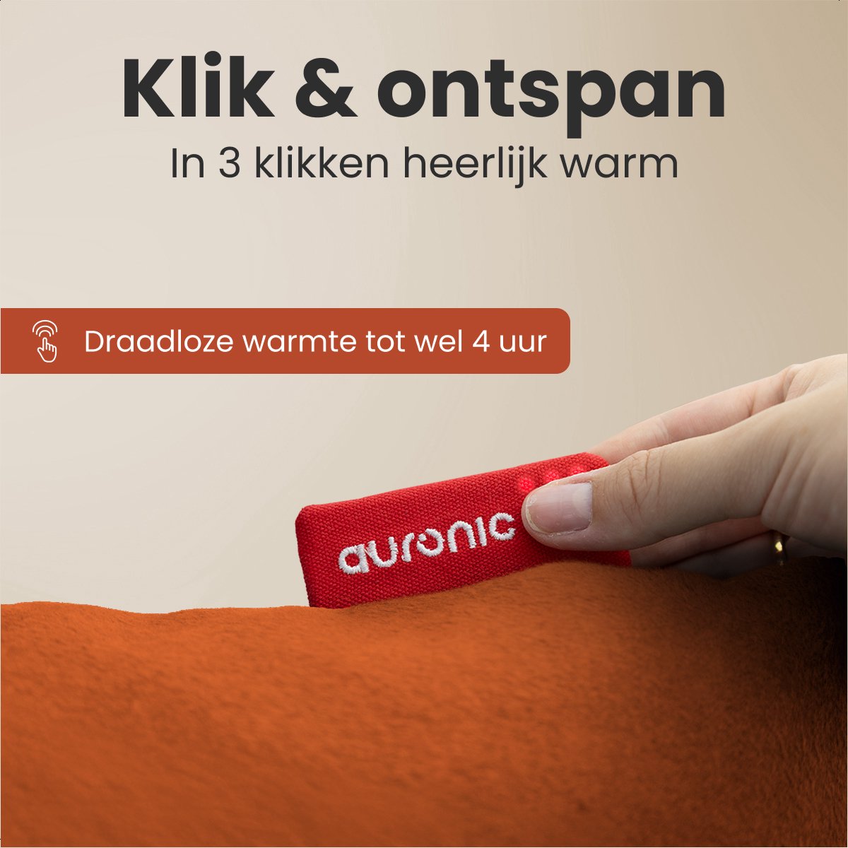 Auronic Classic Wärmekissen - 45x60 cm - Kabellos & wiederaufladbar - Infrarotwärme - 3 Stufen - Orange