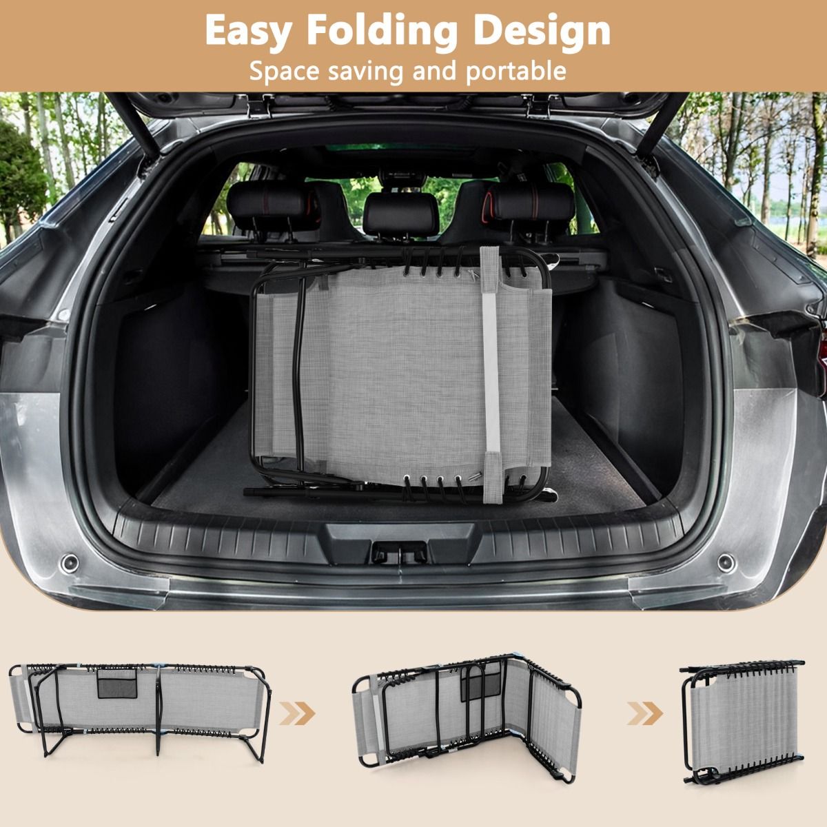 Coast Garden Lounger - Sonnenliege mit Seitentasche und Kopfstütze - klappbar - mit verstellbarer Rückenlehne - grau