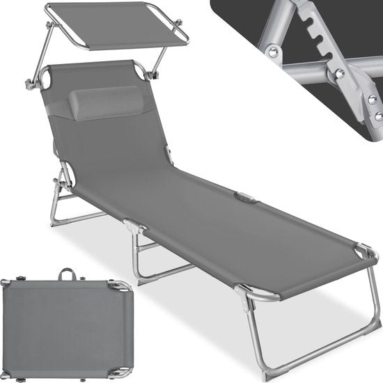 tectakeÂ® - Liege, robust, verstellbar, Stahlgestell mit Sonnenschirm, 4-fach verstellbare Rückenlehne inklusive Kissen, Strandkorb Ideal für Garten, Pool, Camping - grau