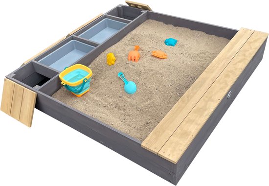 AXI Evy Sandkasten mit Wasserbecken und Stauraum Grau/Braun – inklusive Zubehörset