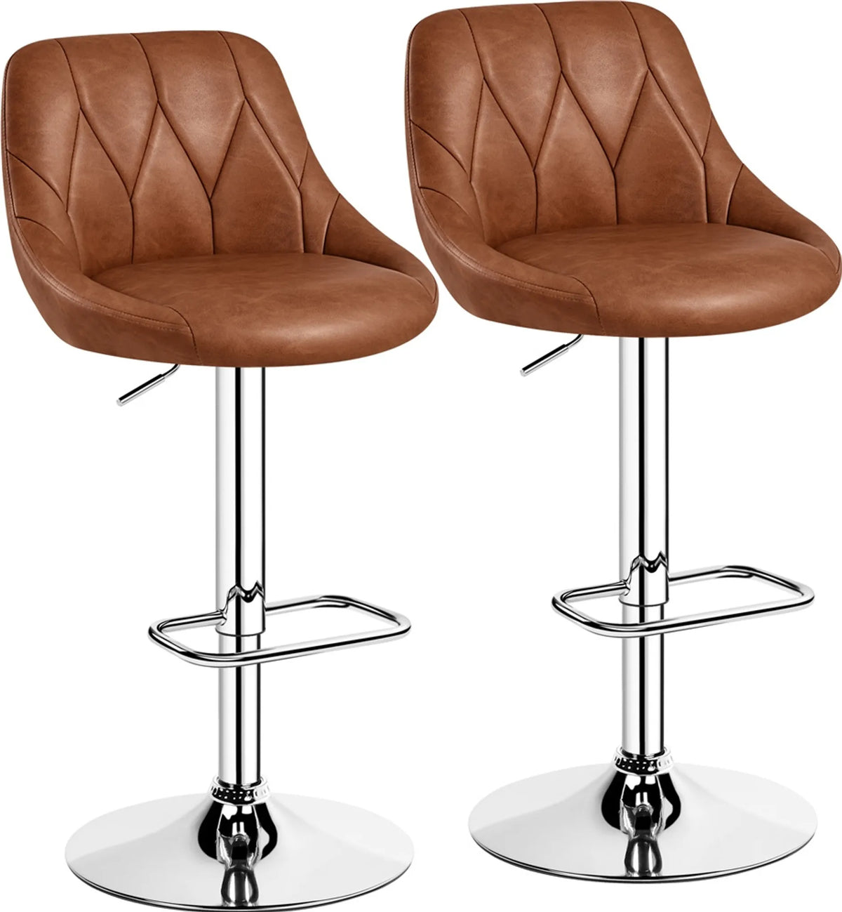 Yaheetech 2er-Set verstellbare Barhocker / Barstühle 86–107,5 cm – stilvolles Braun – Kunstleder und Metall