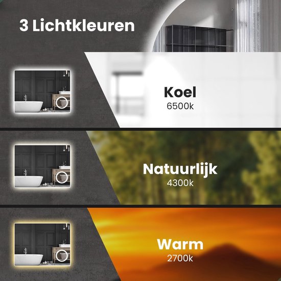 Mirlux Badezimmerspiegel mit LED-Beleuchtung & Heizung - Wandspiegel Oval - Anti-Kondensations-Duschspiegel - 90x60CM