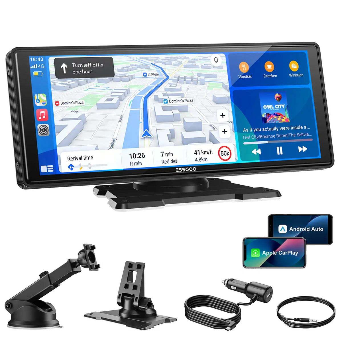 ESSGOO tragbarer CarPlay-Bildschirm, 10,26 Zoll – kabellos