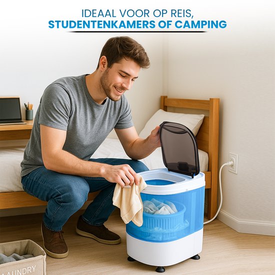 Vonia Mini Washer - Kleine Waschmaschine - Mit Wäscheschleuder und Top-Loading - Waschkapazität 2,6 kg - Energieeffizient - Weiß/Blau