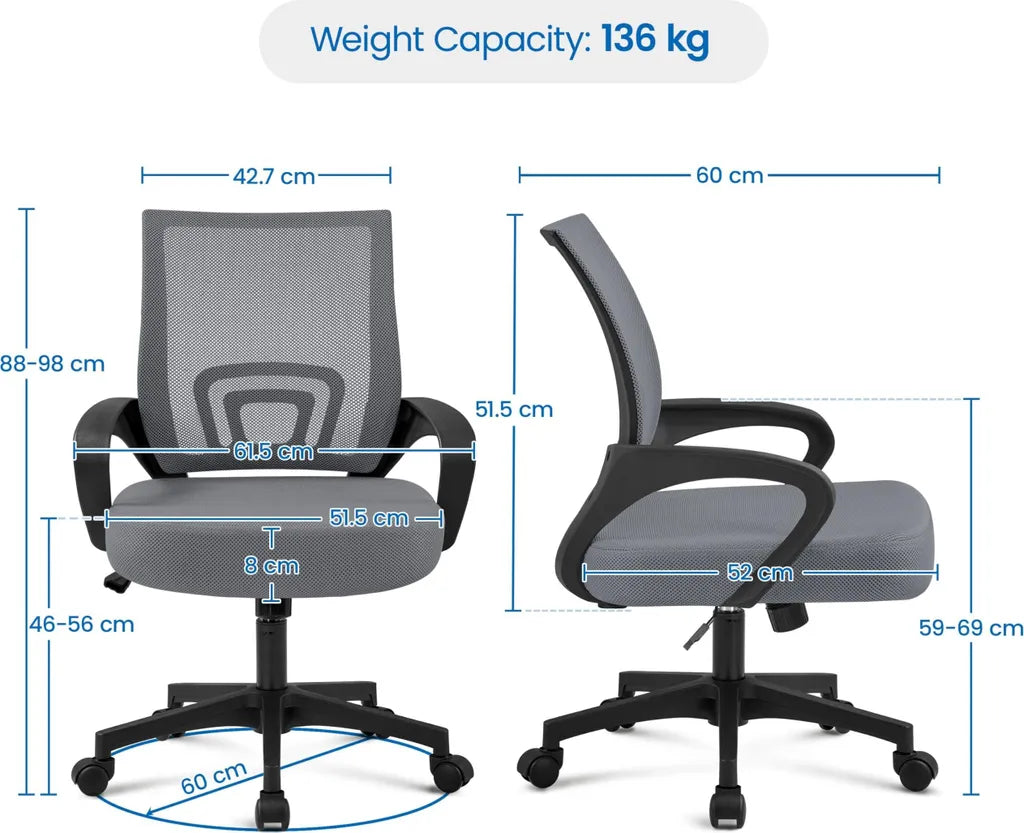 Yaheetech Ergonomischer Bürostuhl mit Wippfunktion, Dunkelgrau