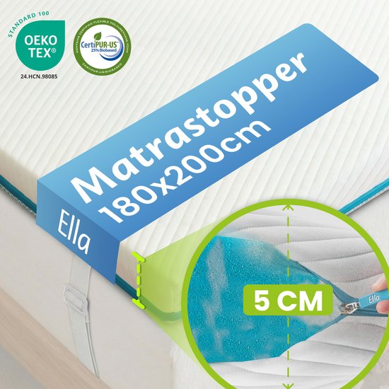 Ella Matratzenauflage 180 x 200 cm – 5 cm dicke Matratzenauflage – Matratzenauflage aus Memory-Schaum – weicher Härtegrad
