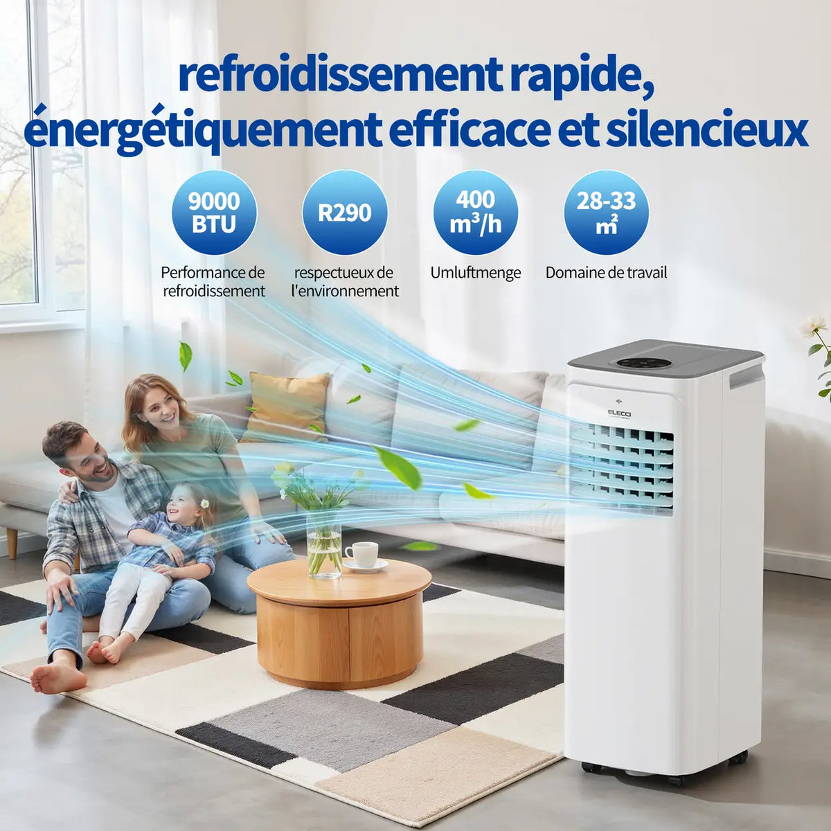 ELECCI mobile Klimaanlage 9000 BTU mit Fernbedienung und Zeitschaltuhr