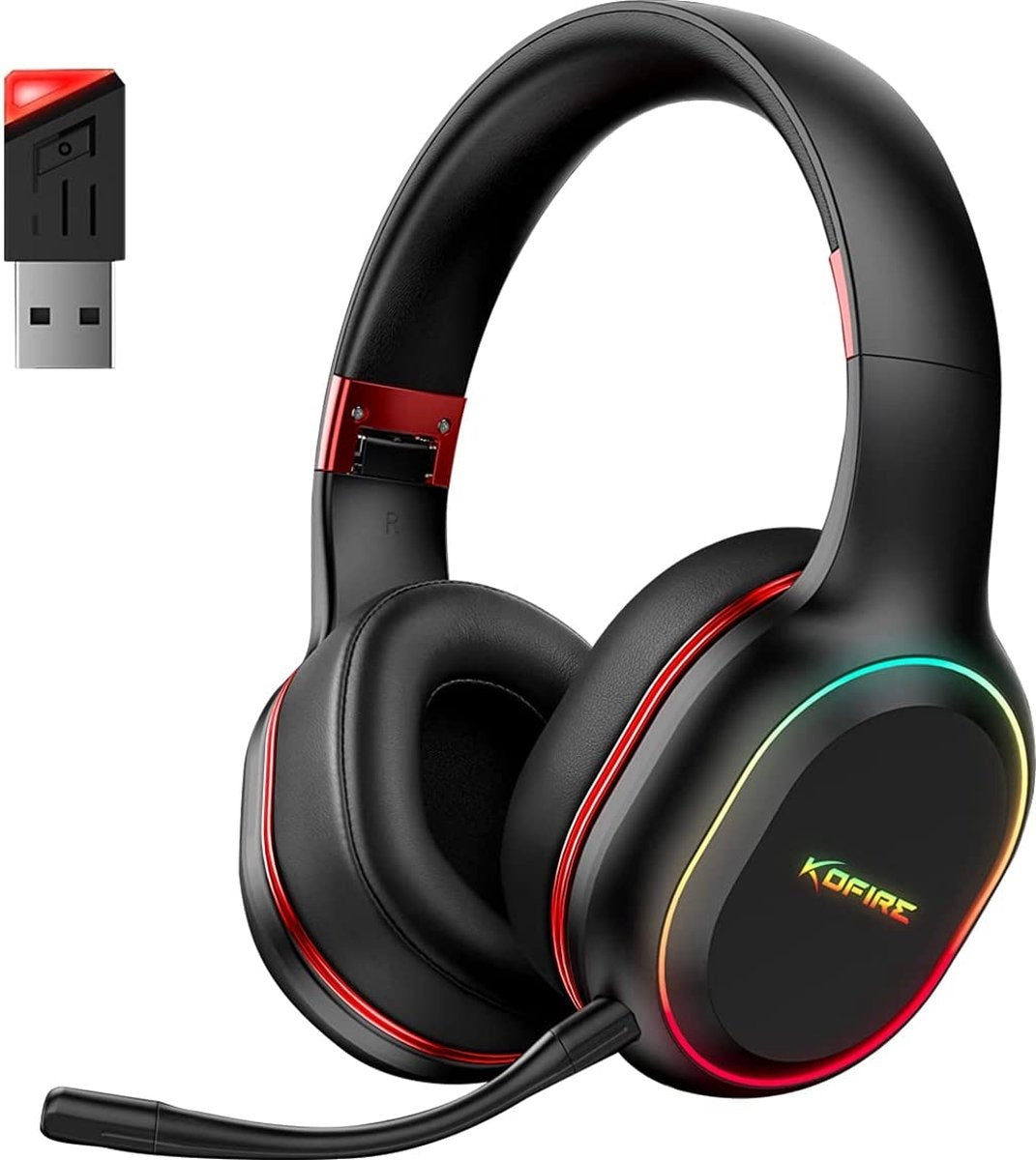 Kofire UG-05 2.4GHz Wireless Gaming Headset - Bluetooth Headset - Abnehmbares Mikrofon - Geeignet für PS4/PS5, Nintendo Switch - Schwarz - Rot