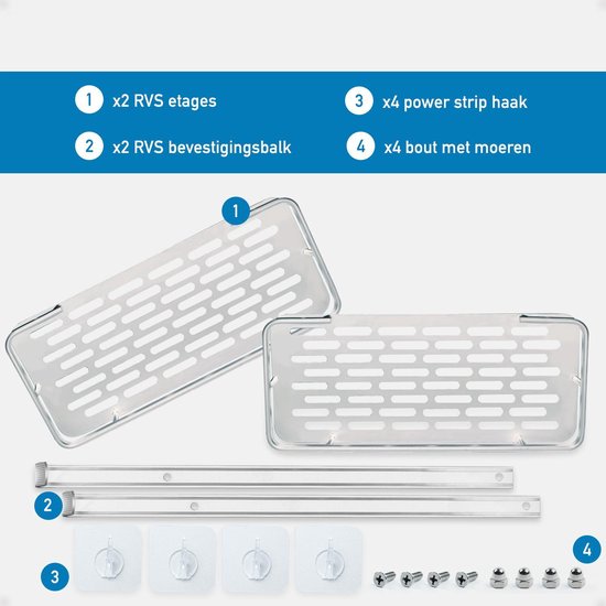 Happy Goods 2-stöckiges Duschregal ohne Bohren - Badezimmerregal - Duschregal silber hängend - Inkl 2 Haken - Badezimmerzubehör - Wandregal