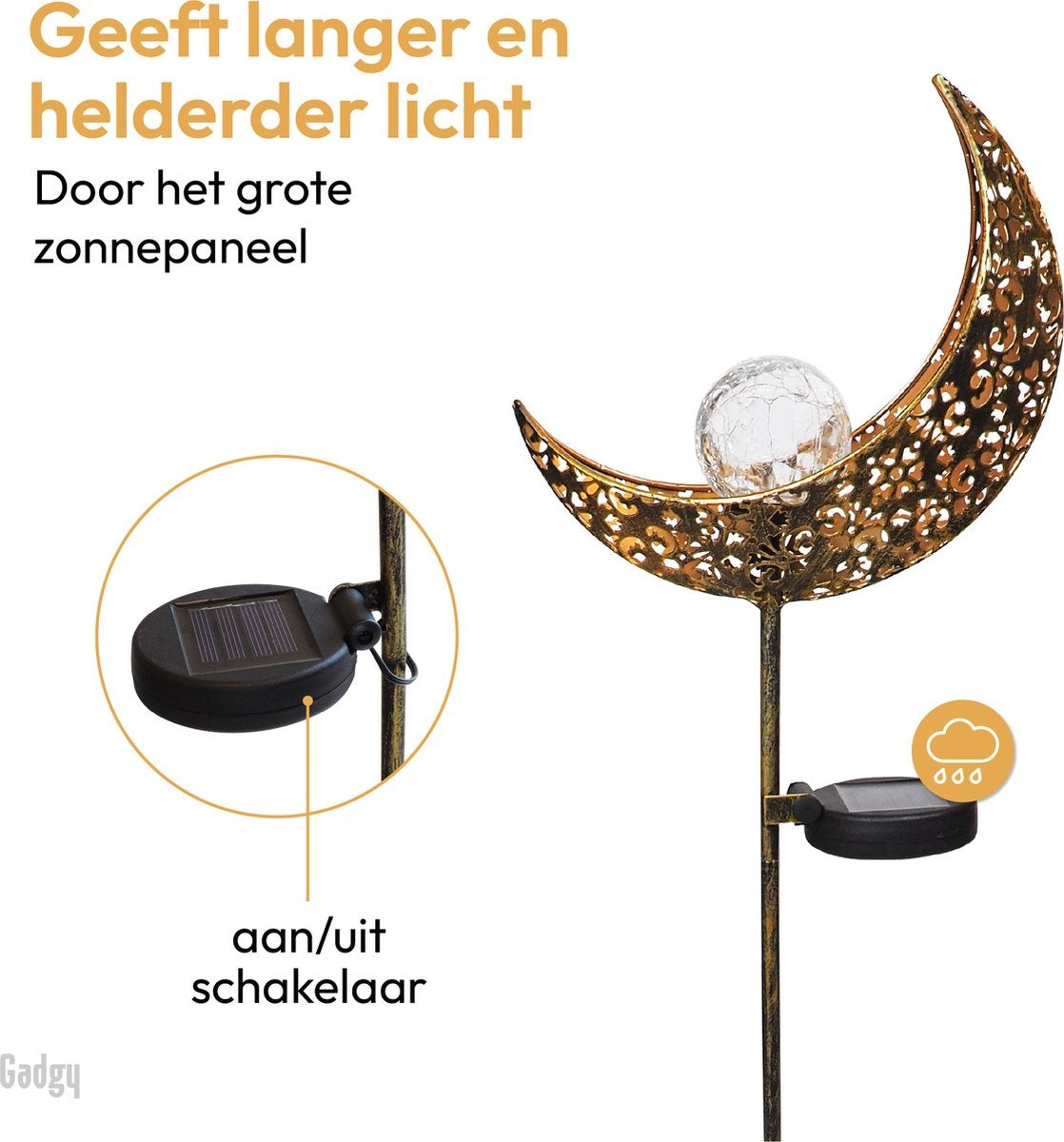 Gadgy -- Solar-Mondlampe - MIT Erdspieß und Sensor - 2 Stück - Bronze/Gold -88 cm