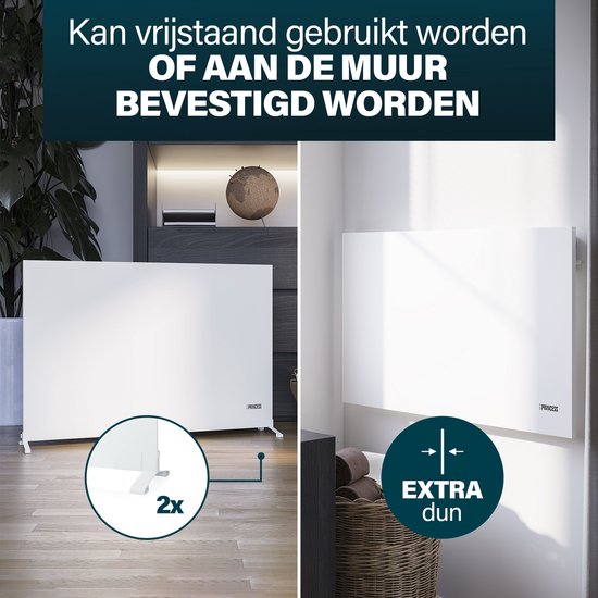 Infrarot-Heizpaneel – Princess Elektroheizung 540 W – 60 x 90 cm – Infrarot-Heizung – Infrarot-Heizpaneel 348254 – Smart – WLAN – mit App – Freistehend/Wandmontage – Energieeffizient – Bewegliches Infrarot-Heizpaneel – Weiß – Rahmenlos