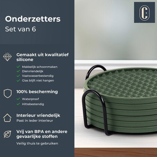 Castagnola Silikon-Untersetzer – Untersetzer für Gläser – Design-Untersetzer mit Halter – Untersetzer-Set – rutschfest – 6er-Set – Grün