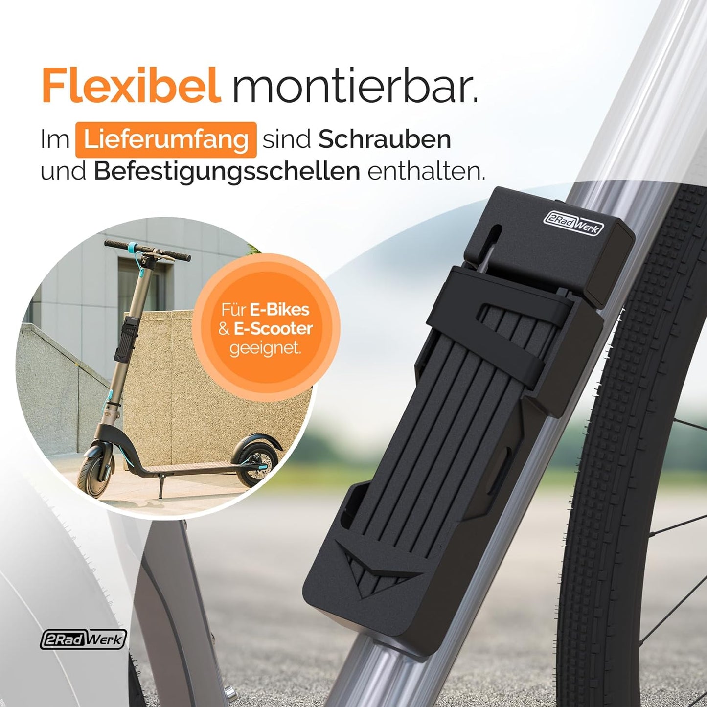 2Radwerk Fahrradschloss Secure Fold – ART-zertifiziertes Faltschloss – Hohe Sicherheit für E-Bikes und Fahrräder – 100 cm – Schwarz
