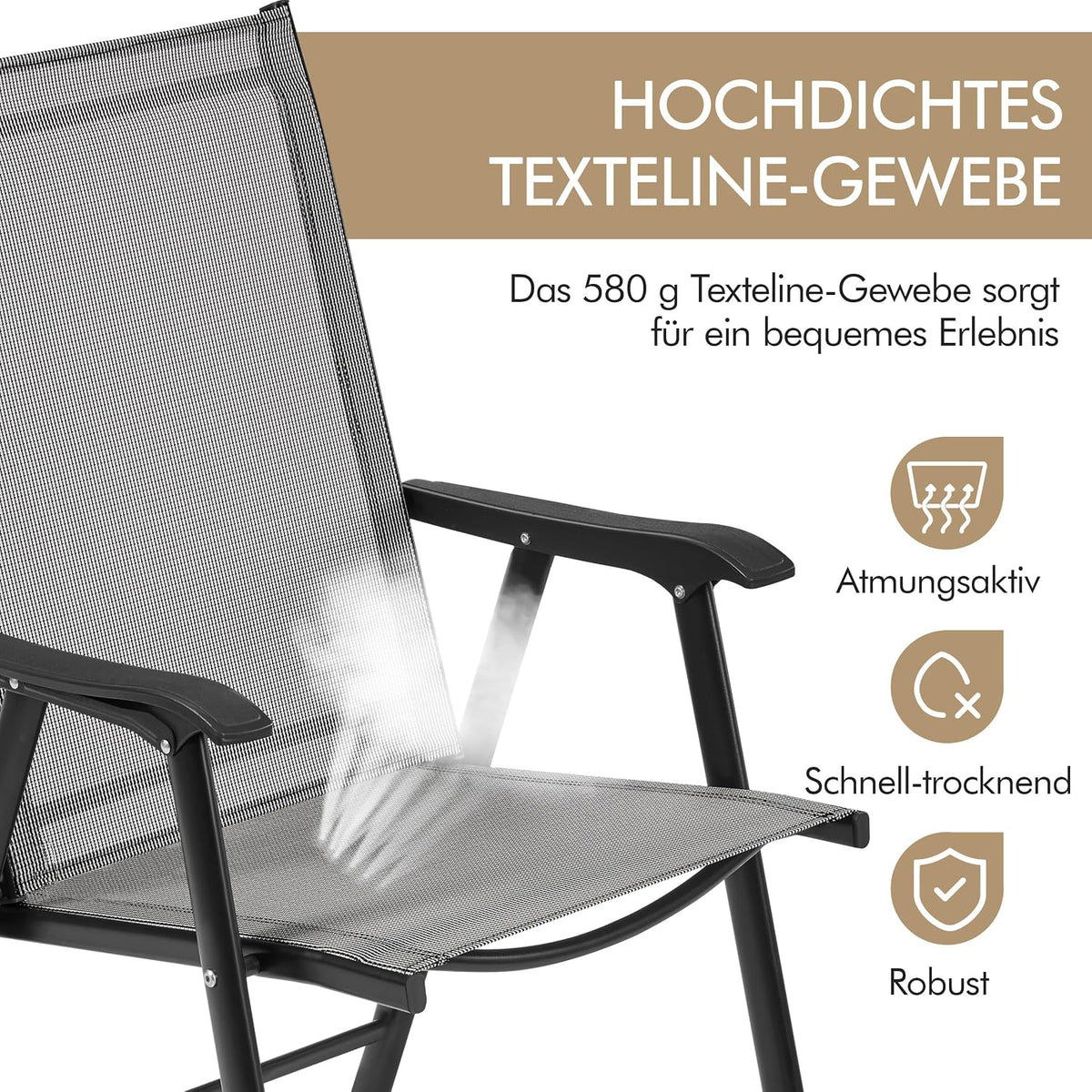 Yaheetech Gartenstuhl-Set, 2er-Set – Klappstühle mit Rückenlehne und Armlehnen – Braun – 54 x 57 x 93,5 cm – Belastbar bis 150 kg