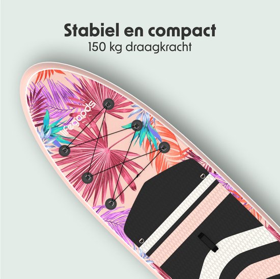 LifeGoods PaddlePro SUP Board - Aufblasbares Paddle Board - Komplettset - Max. 150KG - 320x81cm - Tropisches Rosa