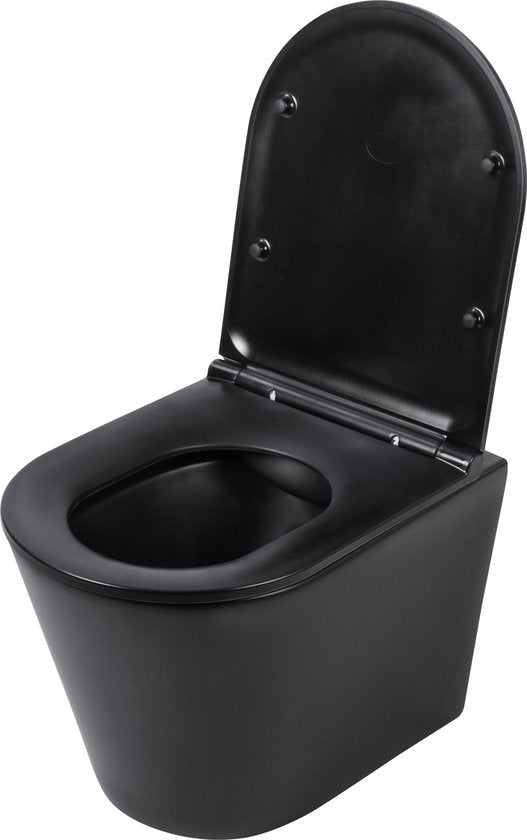 Wandtoilette „Differnz“ mit PK-Anschluss, randlos, inklusive Toilettensitz, mattschwarz