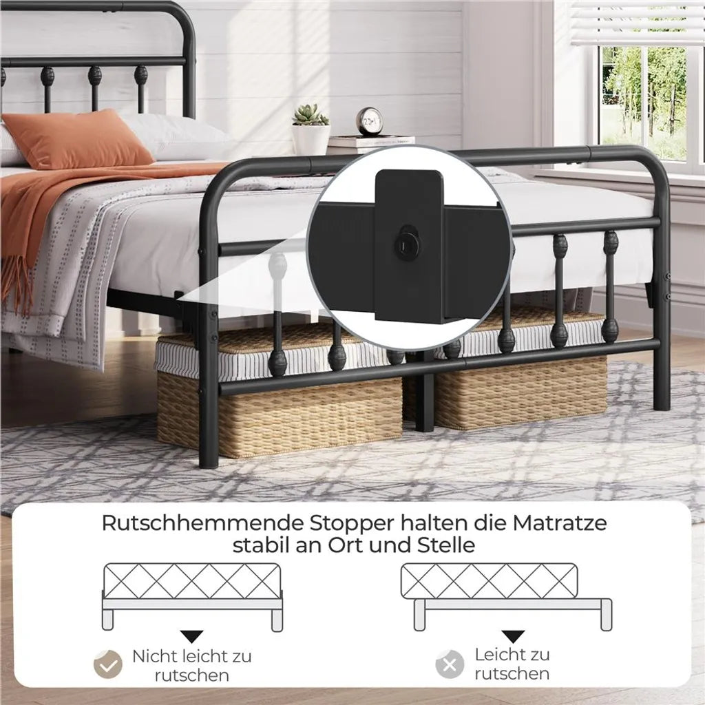 Yaheetech Metallbettgestell – Lattenrost – 140 x 200 cm – 32,5 cm Stauraum – Schwarz
