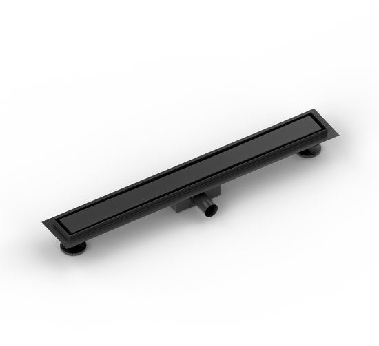 Duschrinne – 70 cm – Mattschwarz – Fliesengitter – Edelstahl – Mit Flansch