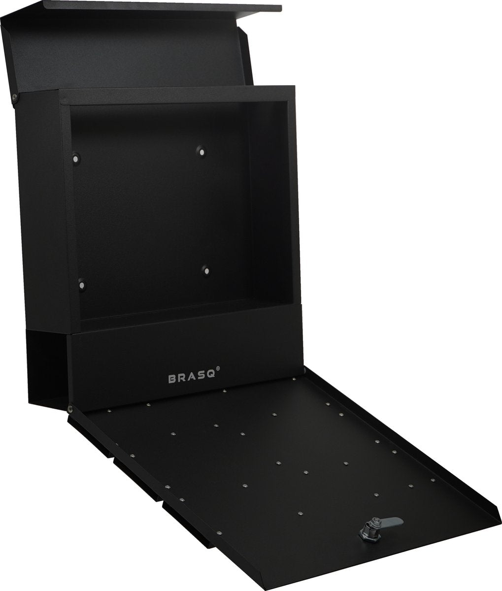 BRASQ Deluxe Briefkasten Schwarz 37,5 x 36,5 x 11 cm - Wandbriefkasten mit Schloss und Zeitungsfach - Inklusive Befestigungsmaterial & 2 Schlüssel