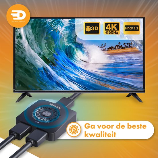 Drivv. HDMI-Umschalter - 2-in-1 out / 1-in-2 out - Bidirektional - Unterstützt 720p/1080p/4K/3D - Schwarz