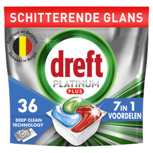 Dreft Platinum Plus All-in-One-Geschirrspültabs – Deep Clean – Mit Salz- und Klarspülerfunktion – 36 Tabs