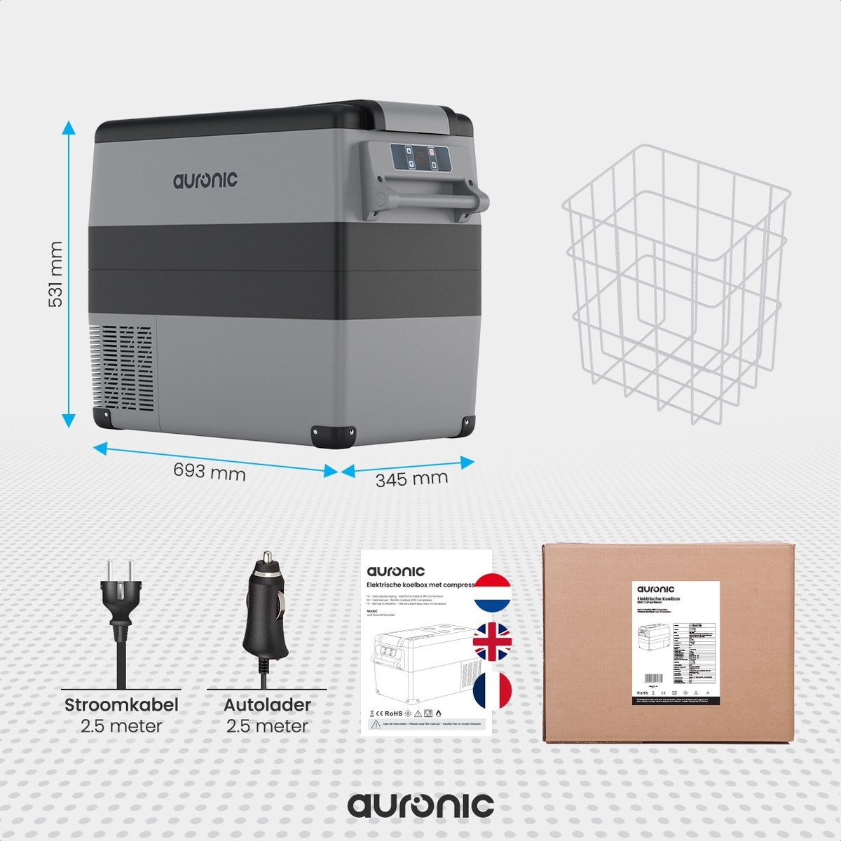 Auronic Electric Compressor Cooler - 49.5L - Autoladegerät 12V Steckdose 230V - Grau
