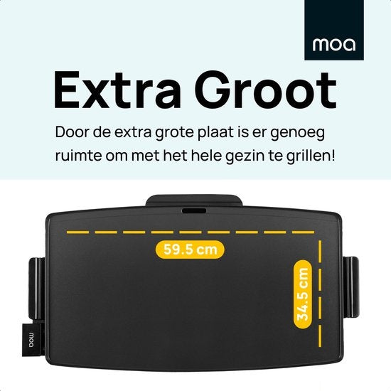 MOA Tischgrill - Griddle - Backblech - Teppanyaki - Elektrisch - 68 x 36 cm - Einstellbarer Thermostat - Antihaftbeschichtung - TG218B - Schwarz